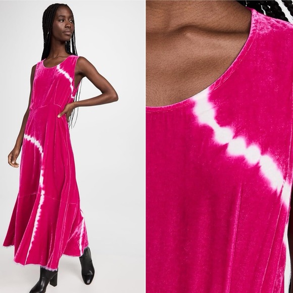 Raquel Allegra Frida Magenta Pink Velvet Lightening Tie Dye Maxi Dress 2… - Picture 2 of 10